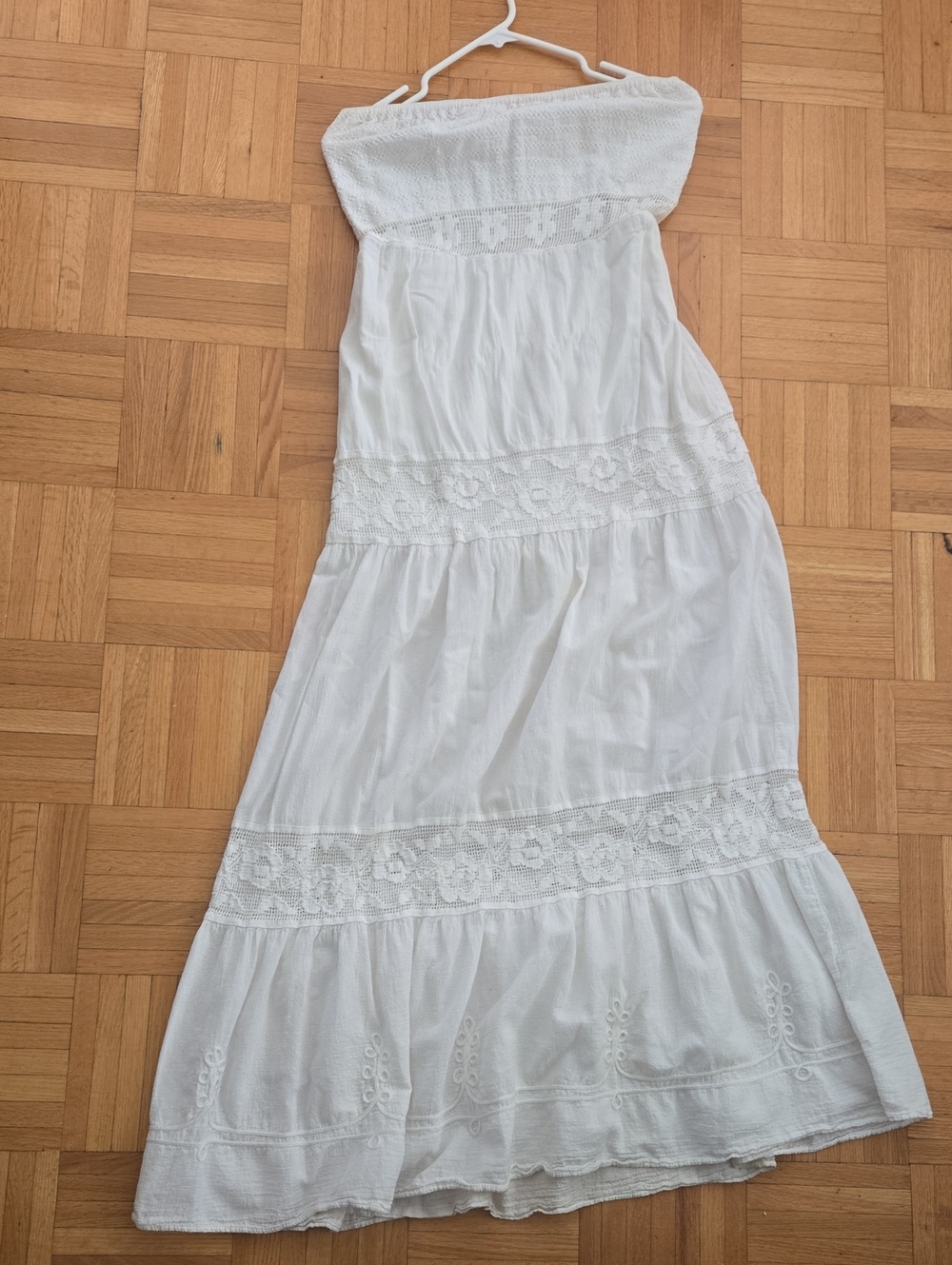 White Strapless Boho Maxi Dress - Lightweight Summer Style